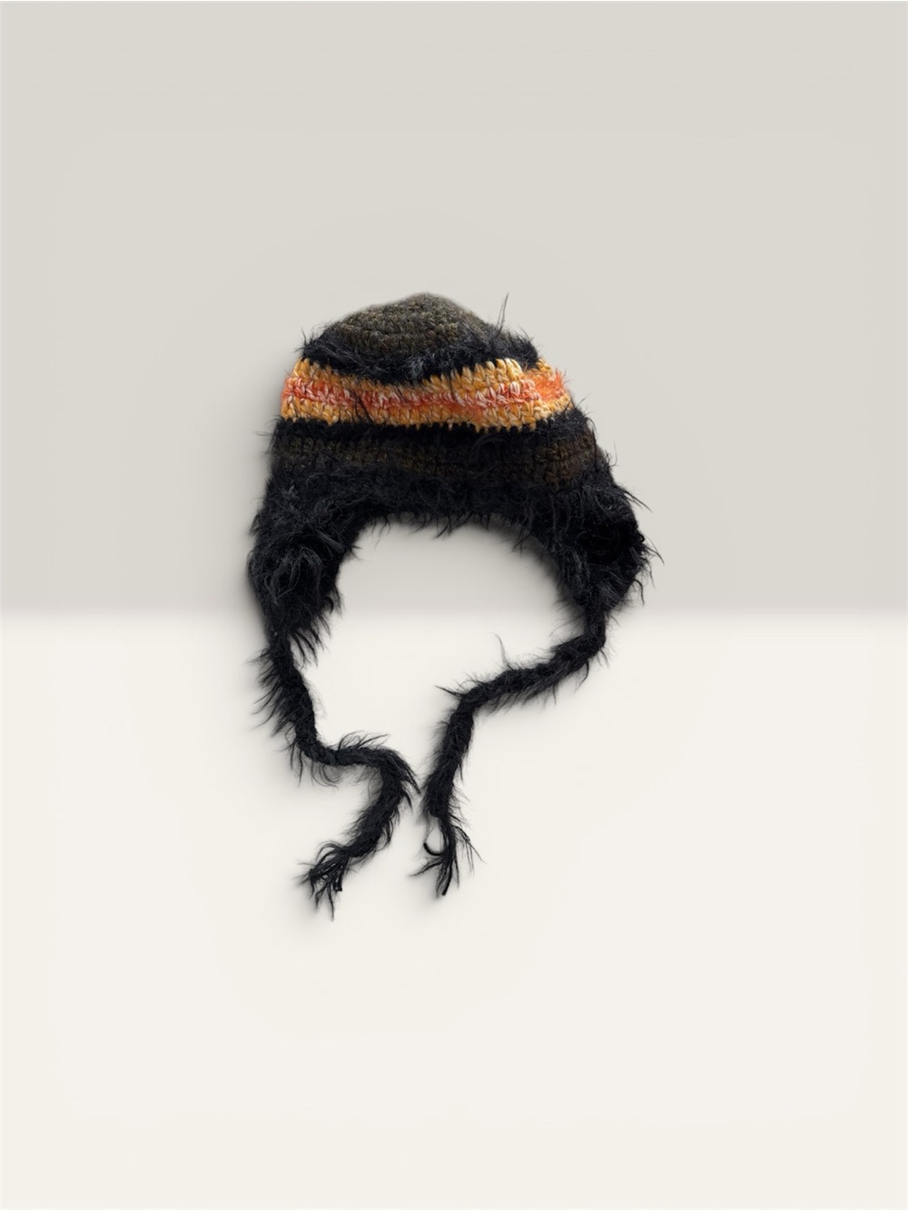 Urban outfitters Beanie with Orange Stripe and ties UNISEX